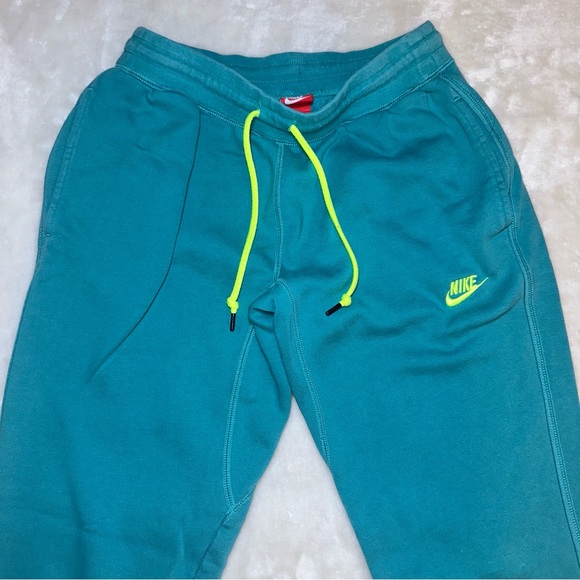 Nike Teal Blue Neon Drawstring Logo Jogger Sweatpants Size Medium - Picture 6 of 11
